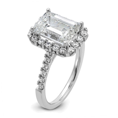 14K Weißgold Verlobungsring mit Labor gezüchtetem VS/SI FGH Diamant im Smaragdschliff mit Halo, Semi-Mount