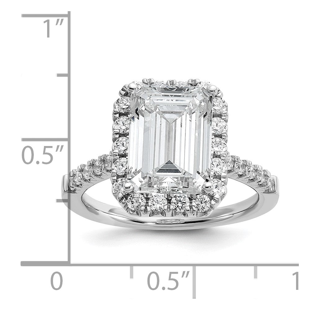 14K Weißgold Verlobungsring mit Labor gezüchtetem VS/SI FGH Diamant im Smaragdschliff mit Halo, Semi-Mount