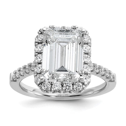 14K Weißgold Verlobungsring mit Labor gezüchtetem VS/SI FGH Diamant im Smaragdschliff mit Halo, Semi-Mount