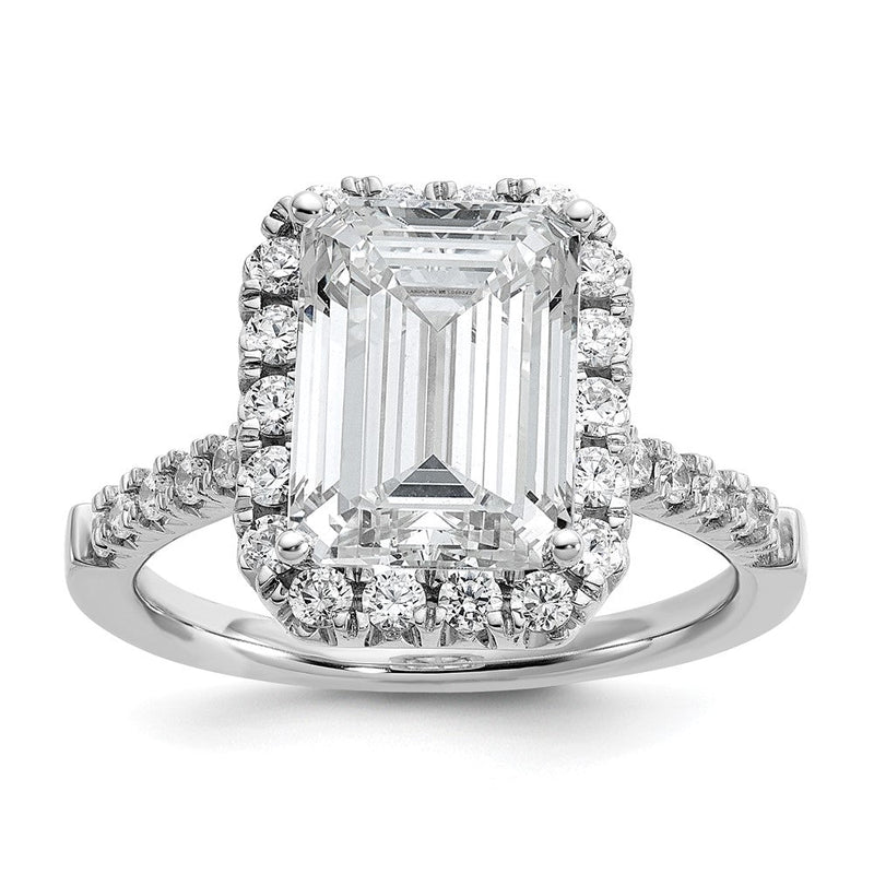 14K Weißgold Verlobungsring mit Labor gezüchtetem VS/SI FGH Diamant im Smaragdschliff mit Halo, Semi-Mount
