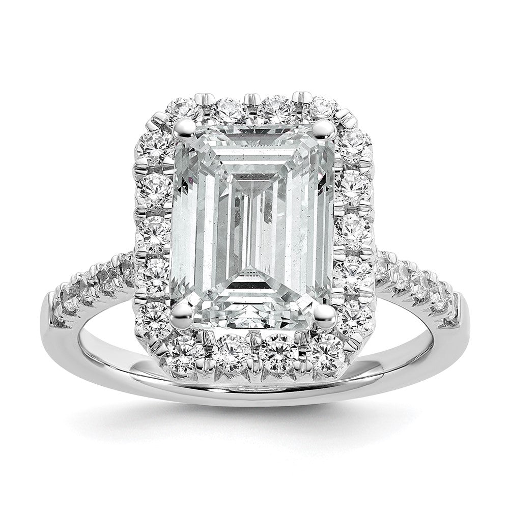 14K Weißgold 14kw Labor gezüchteter VS/SI FGH Diamant Smaragd Halo Semi-Mount Verlobungsring