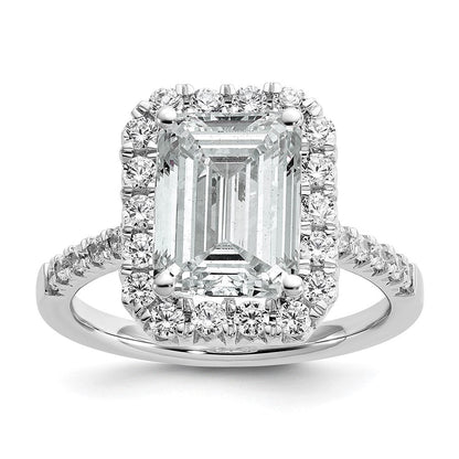 14K Weißgold 14kw Labor gezüchteter VS/SI FGH Diamant Smaragd Halo Semi-Mount Verlobungsring