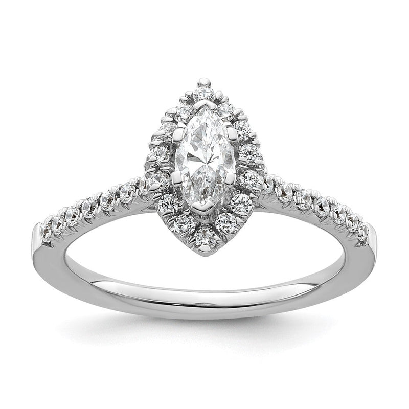 Ring aus 14K Weißgold mit Marquise-Halo und simulierten Diamanten