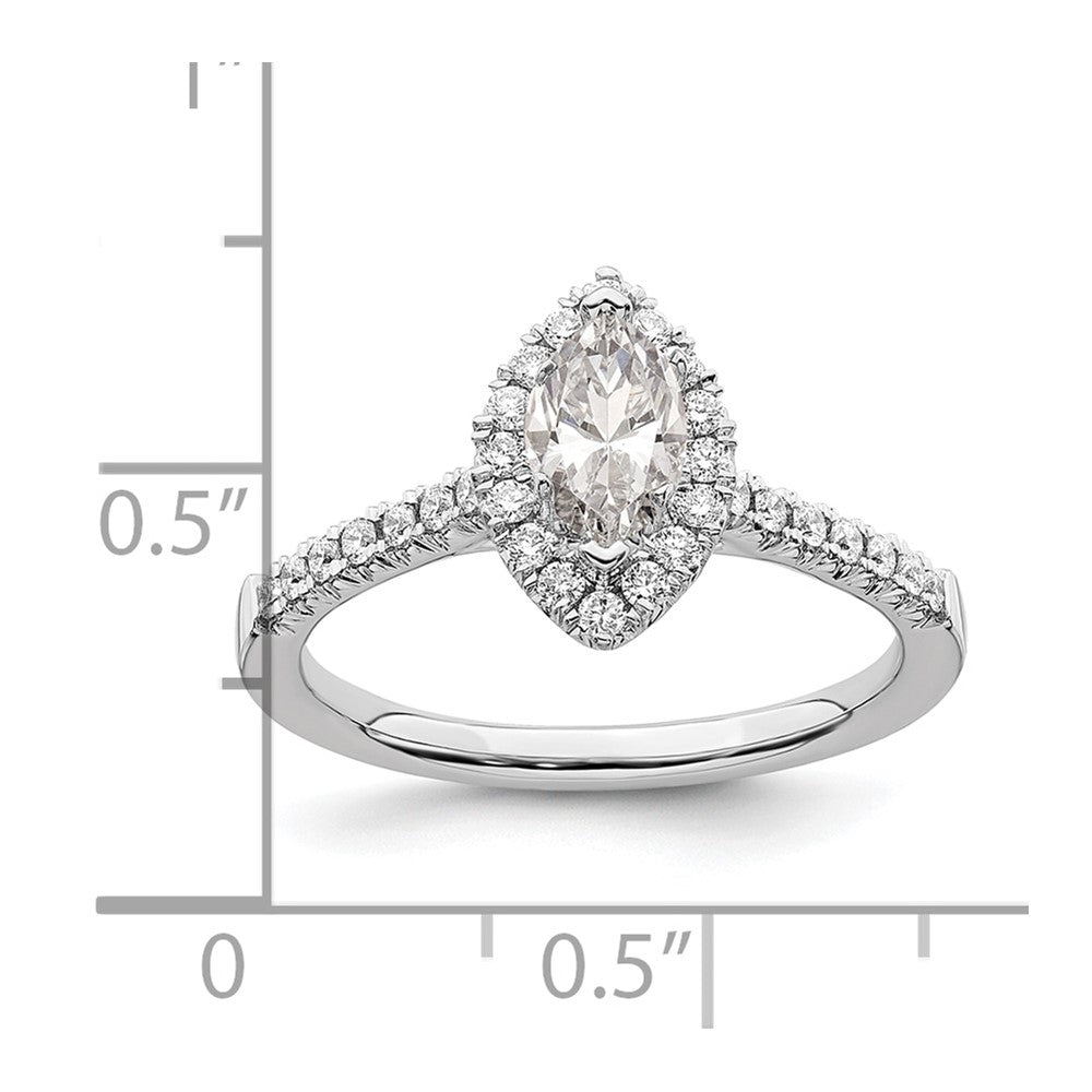 14 Kt. Weißgold Verlobungsring mit Marquise-Halo aus simulierten Diamanten