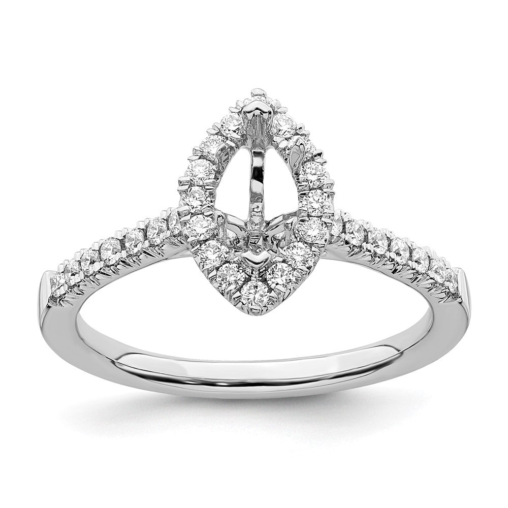 14 Kt. Weißgold Verlobungsring mit Marquise-Halo aus simulierten Diamanten