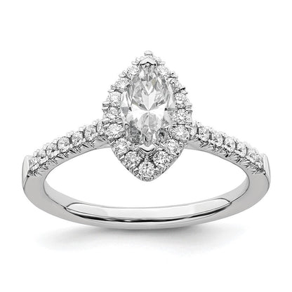 14 Kt. Weißgold Verlobungsring mit Marquise-Halo aus simulierten Diamanten