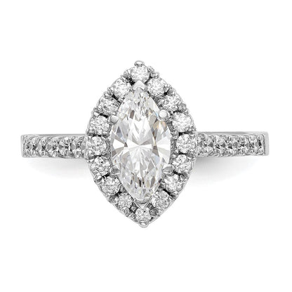 Verlobungsring mit Marquise-Halo aus simulierten Diamanten, 14K Weißgold