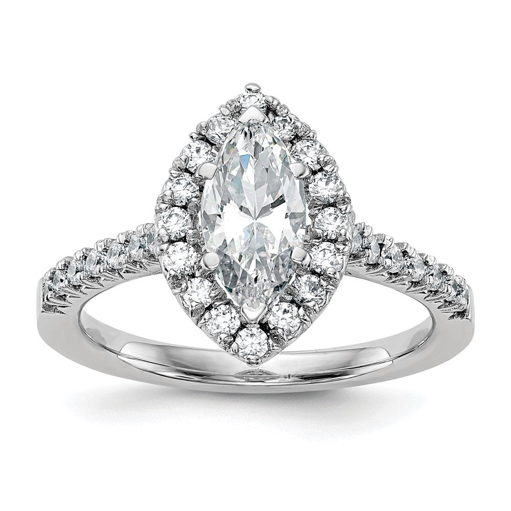 Verlobungsring mit Marquise-Halo aus simulierten Diamanten, 14K Weißgold