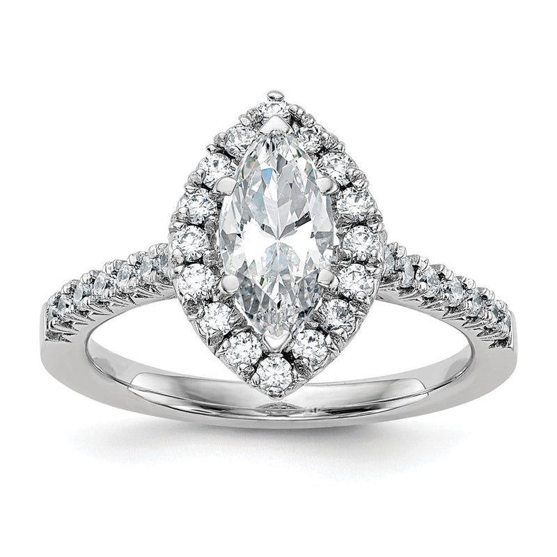 Verlobungsring mit Marquise-Halo aus simulierten Diamanten, 14K Weißgold