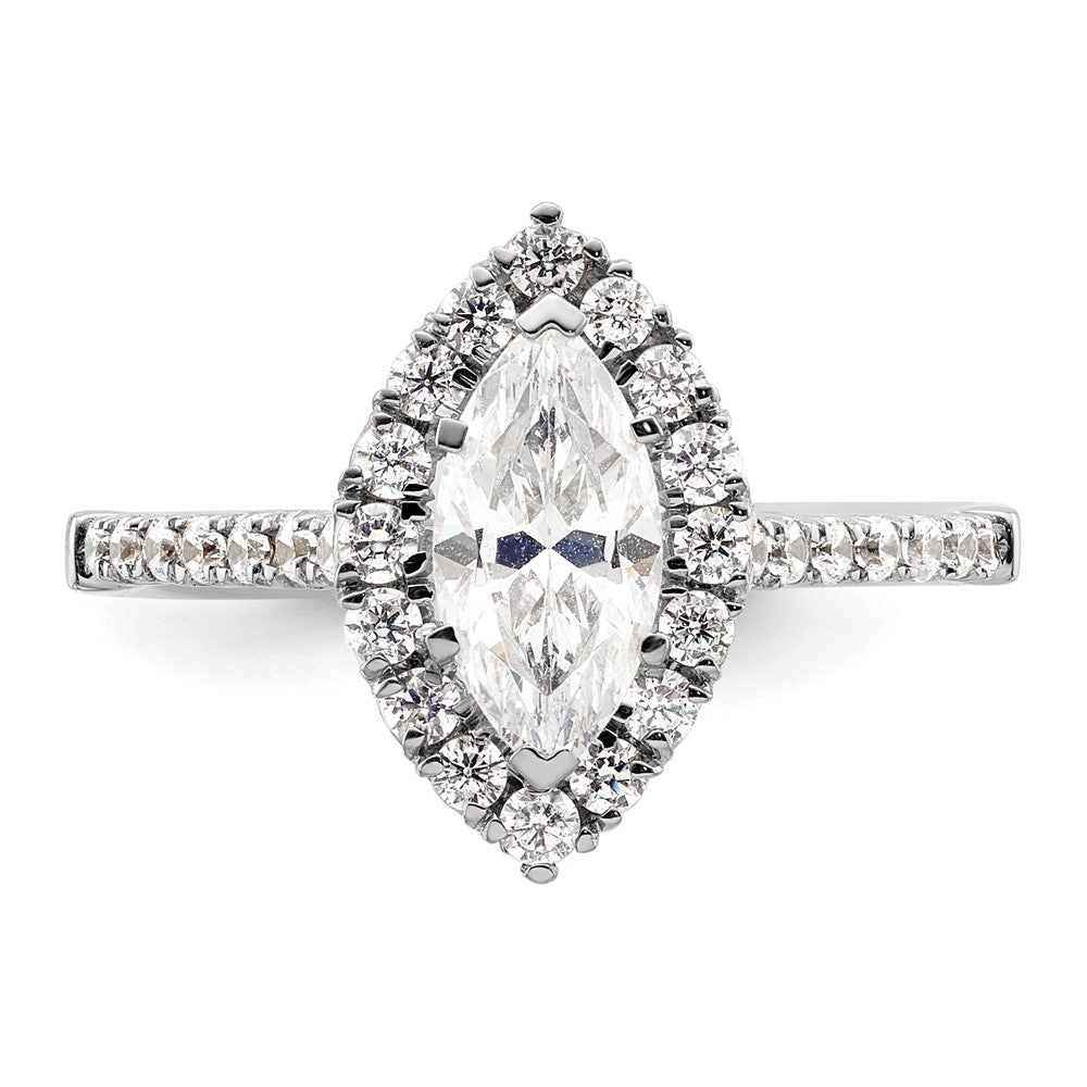 14-Karat-Weißgold-Verlobungsring mit Marquise-Halo aus simulierten Diamanten