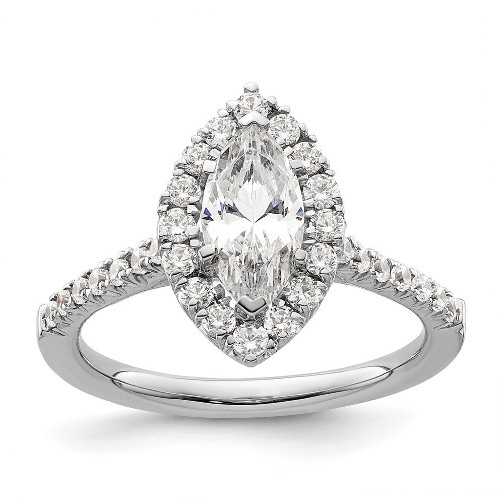 14-Karat-Weißgold-Verlobungsring mit Marquise-Halo aus simulierten Diamanten