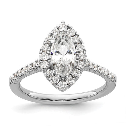 14-Karat-Weißgold-Verlobungsring mit Marquise-Halo aus simulierten Diamanten