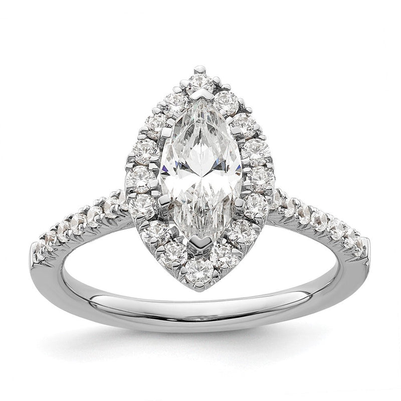 14-Karat-Weißgold-Verlobungsring mit Marquise-Halo aus simulierten Diamanten