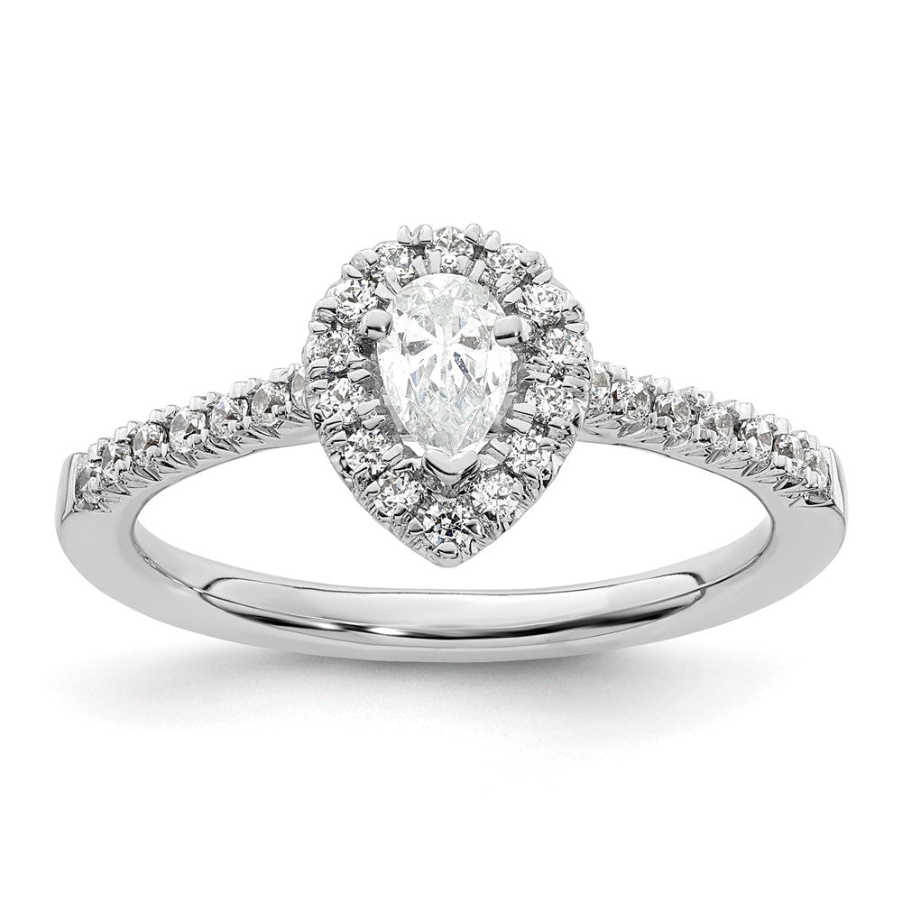 14K Weißgold Verlobungsring mit Diamant-Simulanten im Tropfenschliff und Halo-Fassung