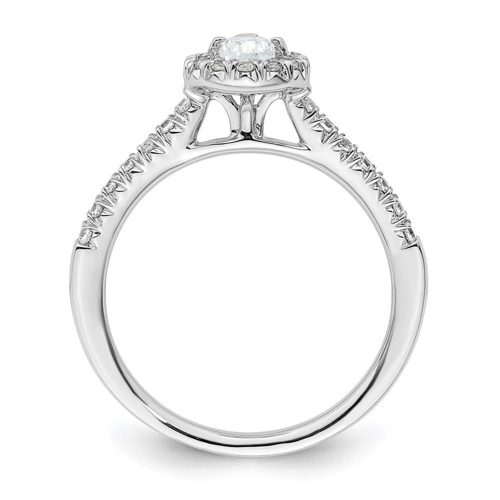 14K Weißgold Verlobungsring mit Diamant-Simulanten im Tropfenschliff und Halo-Fassung