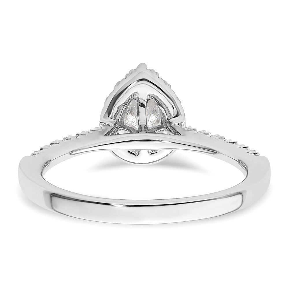 14K Weißgold Verlobungsring mit Diamant-Simulanten im Tropfenschliff und Halo-Fassung