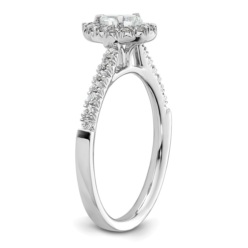 14K Weißgold Verlobungsring mit Diamant-Simulanten im Tropfenschliff und Halo-Fassung