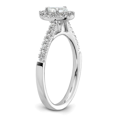 14K Weißgold Verlobungsring mit Diamant-Simulanten im Tropfenschliff und Halo-Fassung