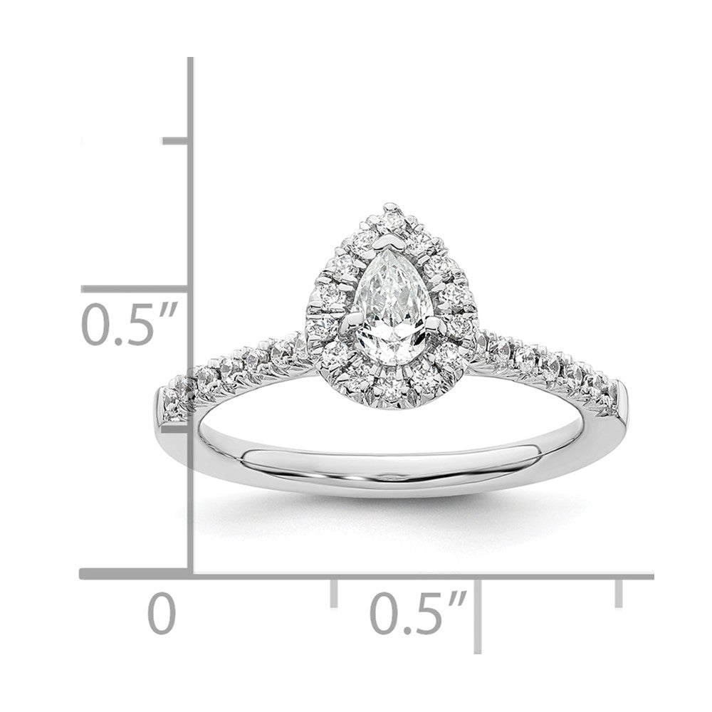14K Weißgold Verlobungsring mit Diamant-Simulanten im Tropfenschliff und Halo-Fassung