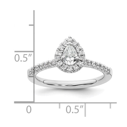 14K Weißgold Verlobungsring mit Diamant-Simulanten im Tropfenschliff und Halo-Fassung