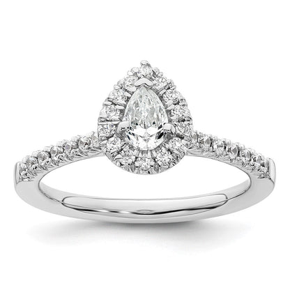 14K Weißgold Verlobungsring mit Diamant-Simulanten im Tropfenschliff und Halo-Fassung