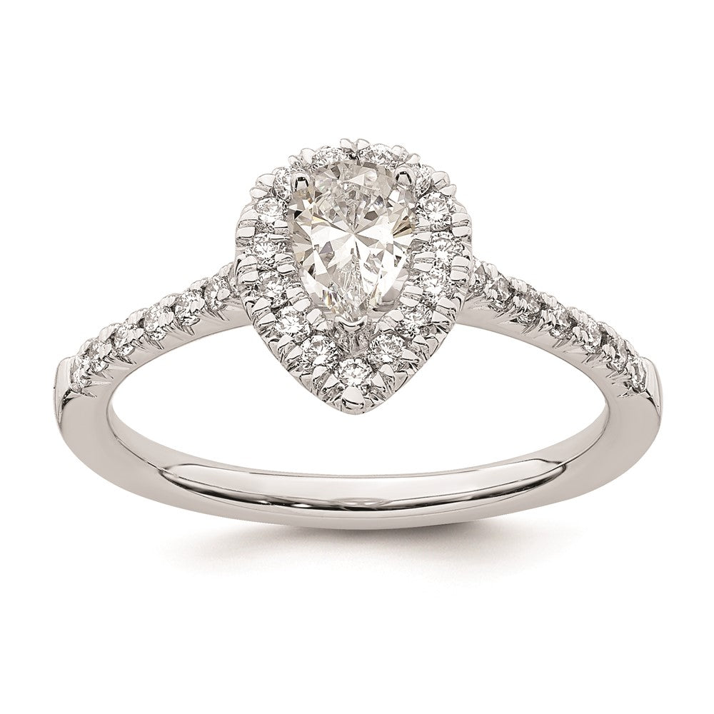14K Weißgold Verlobungsring mit Halo und simuliertem Diamanten im Tropfenschliff