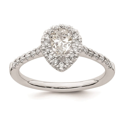 14K Weißgold Verlobungsring mit Halo und simuliertem Diamanten im Tropfenschliff
