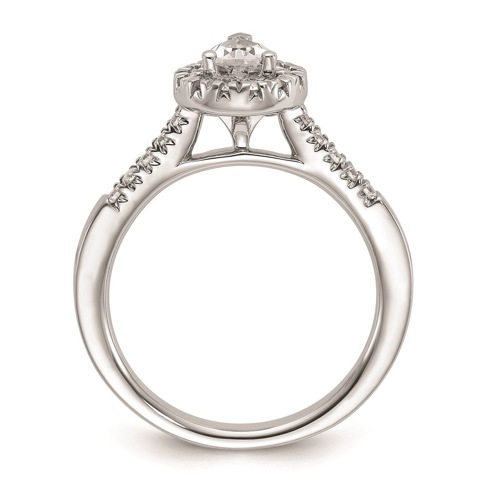 14K Weißgold Verlobungsring mit Halo und simuliertem Diamanten im Tropfenschliff