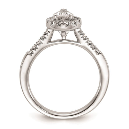 14K Weißgold Verlobungsring mit Halo und simuliertem Diamanten im Tropfenschliff