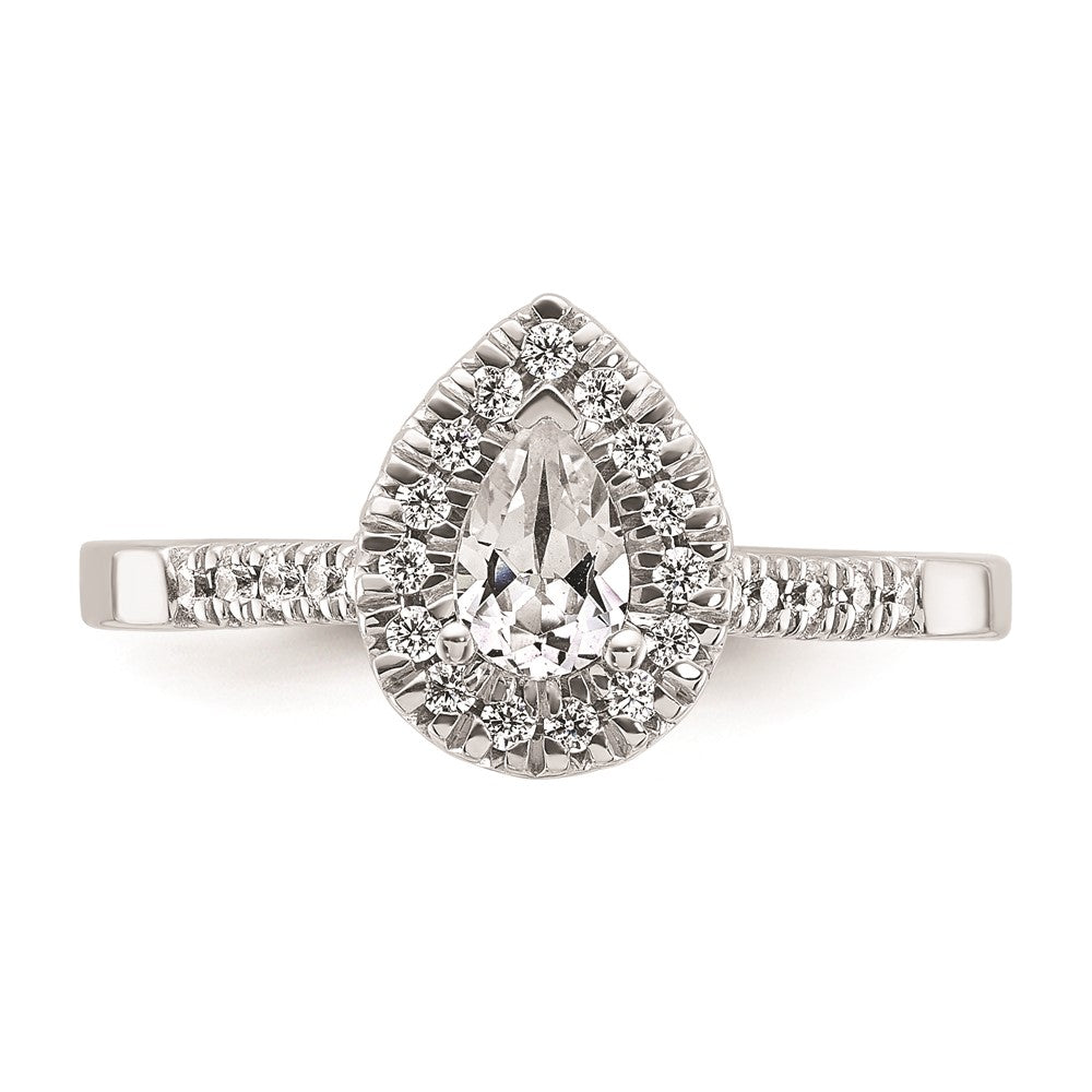 14K Weißgold Verlobungsring mit Halo und simuliertem Diamanten im Tropfenschliff