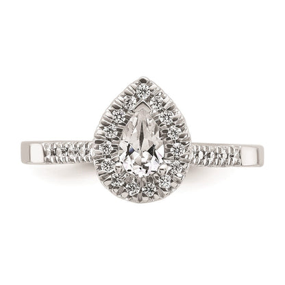14K Weißgold Verlobungsring mit Halo und simuliertem Diamanten im Tropfenschliff