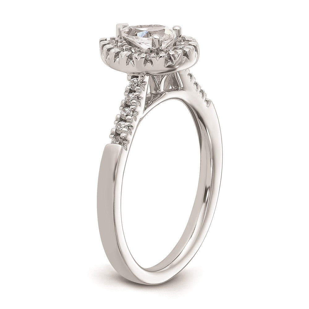 14K Weißgold Verlobungsring mit Halo und simuliertem Diamanten im Tropfenschliff