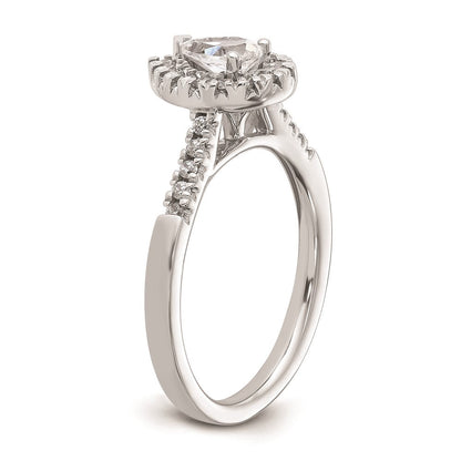 14K Weißgold Verlobungsring mit Halo und simuliertem Diamanten im Tropfenschliff
