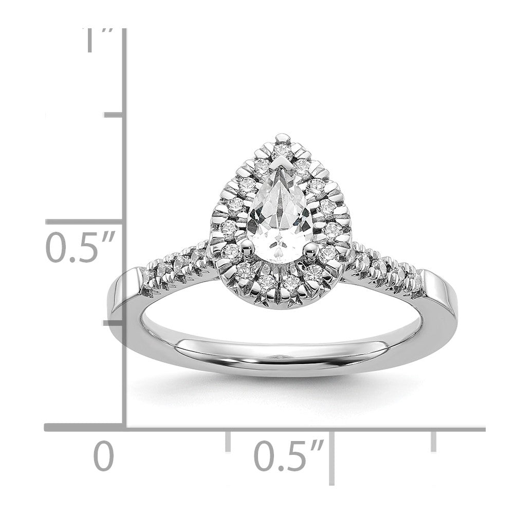 14K Weißgold Verlobungsring mit Halo und simuliertem Diamanten im Tropfenschliff