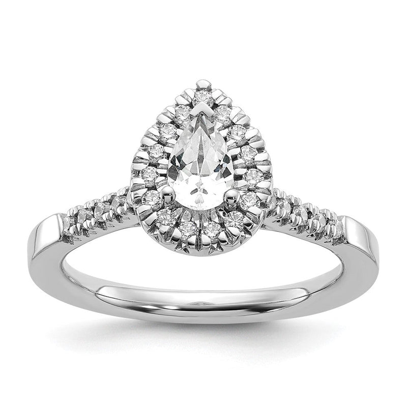 14K Weißgold Verlobungsring mit Halo und simuliertem Diamanten im Tropfenschliff