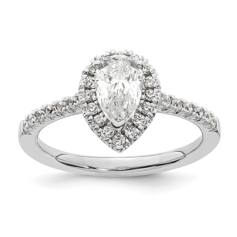 14K Weißgold Verlobungsring mit 0,75 ct. Birnenschliff-Center-Halo-Semi-Mount und 0,33 ct. Labor-Diamanten VS/SI+ G+