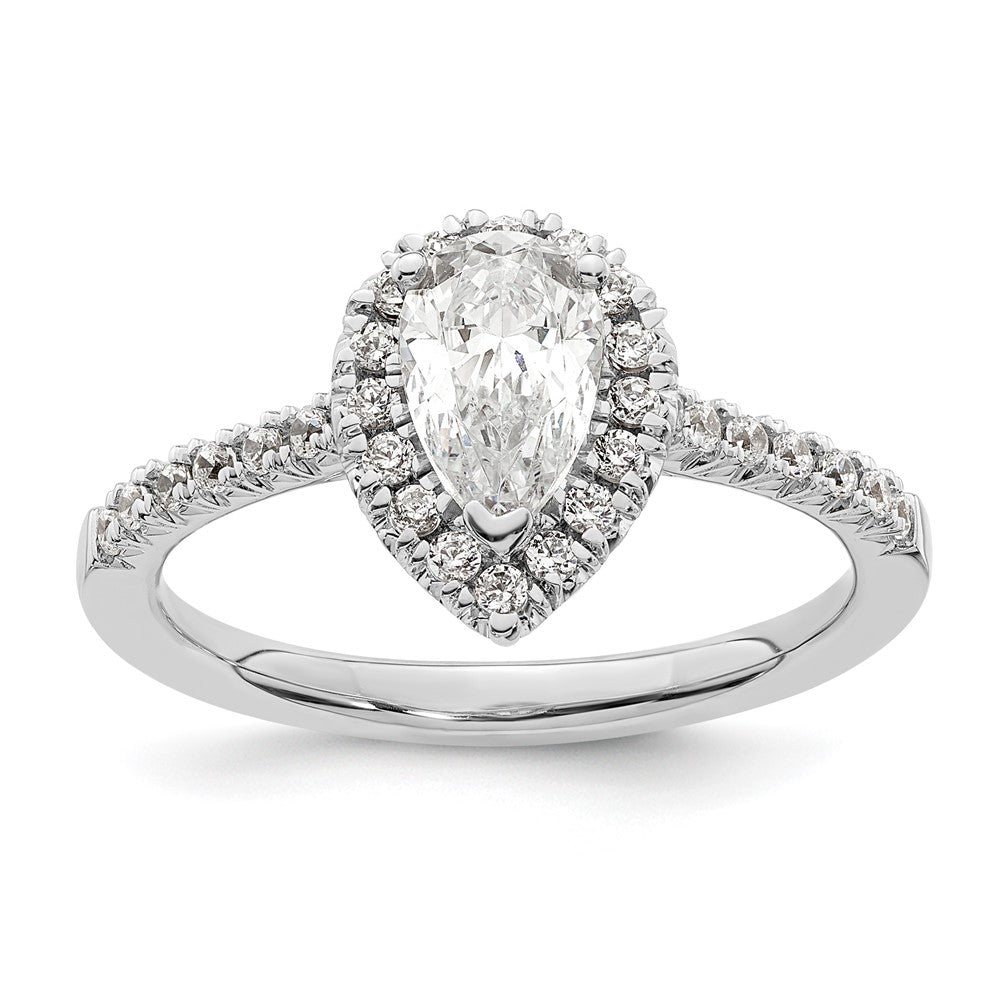 Verlobungsring aus 14K Weißgold mit tropfenförmigem Diamant-Simulanten und Halo-Fassung