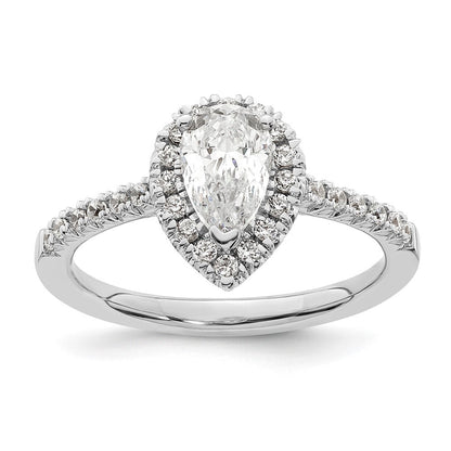 Verlobungsring aus 14K Weißgold mit tropfenförmigem Diamant-Simulanten und Halo-Fassung