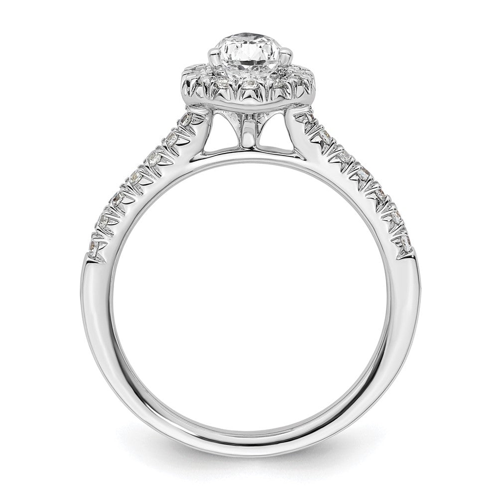 Verlobungsring aus 14K Weißgold mit tropfenförmigem Diamant-Simulanten und Halo-Fassung