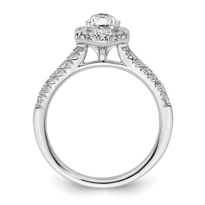 Verlobungsring aus 14K Weißgold mit tropfenförmigem Diamant-Simulanten und Halo-Fassung