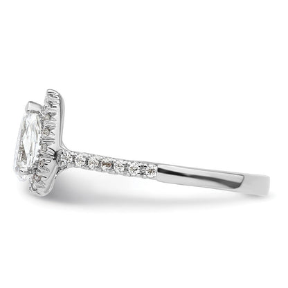 Verlobungsring aus 14K Weißgold mit tropfenförmigem Diamant-Simulanten und Halo-Fassung