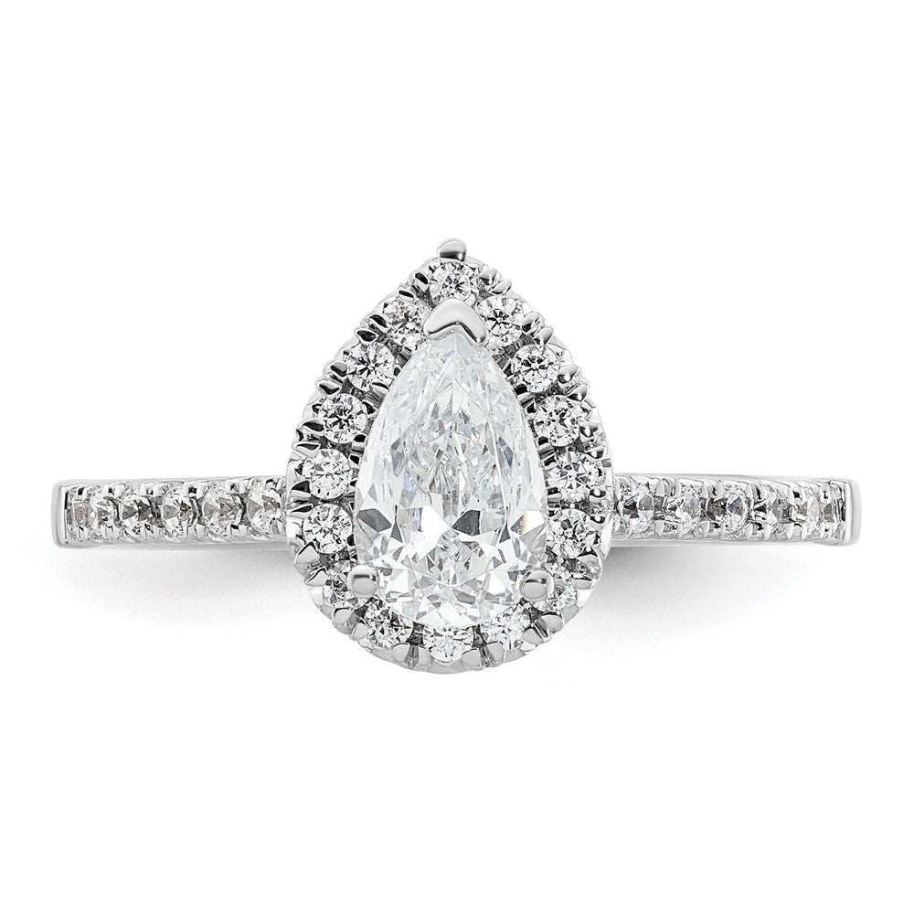 Verlobungsring aus 14K Weißgold mit tropfenförmigem Diamant-Simulanten und Halo-Fassung