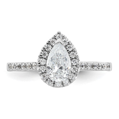 Verlobungsring aus 14K Weißgold mit tropfenförmigem Diamant-Simulanten und Halo-Fassung