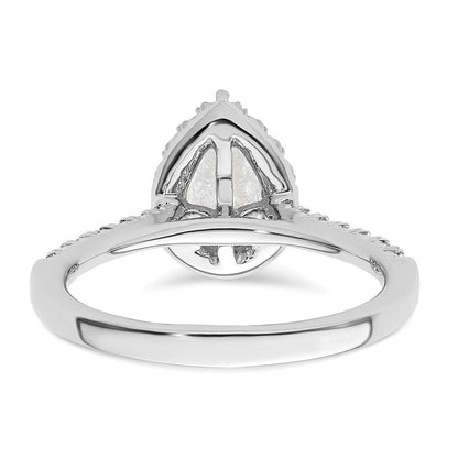 Verlobungsring aus 14K Weißgold mit tropfenförmigem Diamant-Simulanten und Halo-Fassung