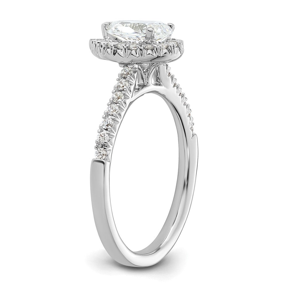 Verlobungsring aus 14K Weißgold mit tropfenförmigem Diamant-Simulanten und Halo-Fassung