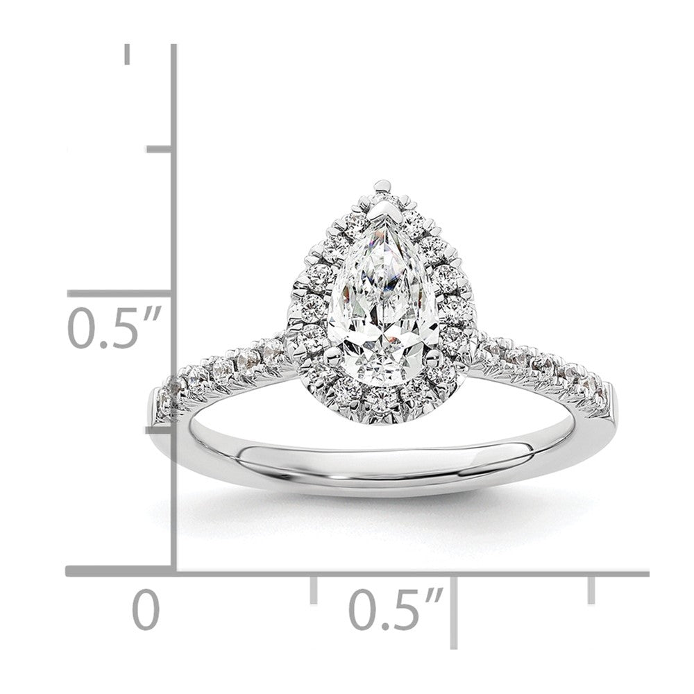 Verlobungsring aus 14K Weißgold mit tropfenförmigem Diamant-Simulanten und Halo-Fassung
