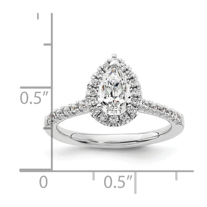 Verlobungsring aus 14K Weißgold mit tropfenförmigem Diamant-Simulanten und Halo-Fassung