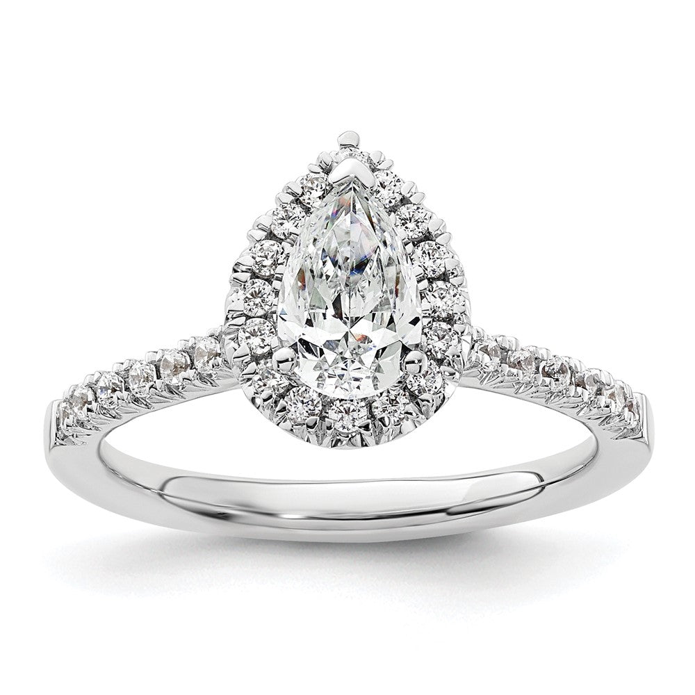 14K Weißgold Verlobungsring mit 0,75 ct. Birnenschliff-Center-Halo-Semi-Mount und 0,33 ct. Labor-Diamanten VS/SI+ G+