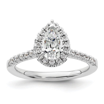 14K Weißgold Verlobungsring mit 0,75 ct. Birnenschliff-Center-Halo-Semi-Mount und 0,33 ct. Labor-Diamanten VS/SI+ G+