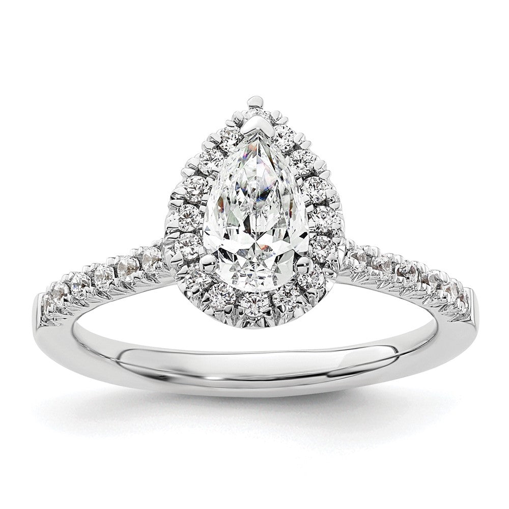 Verlobungsring aus 14K Weißgold mit tropfenförmigem Diamant-Simulanten und Halo-Fassung